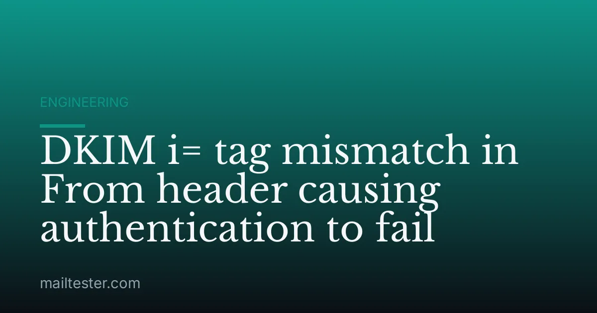 DKIM i= tag mismatch in From header causing authentication to fail