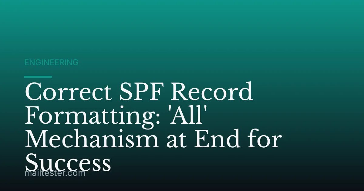 Correct SPF Record Formatting: 'All' Mechanism at End for Success