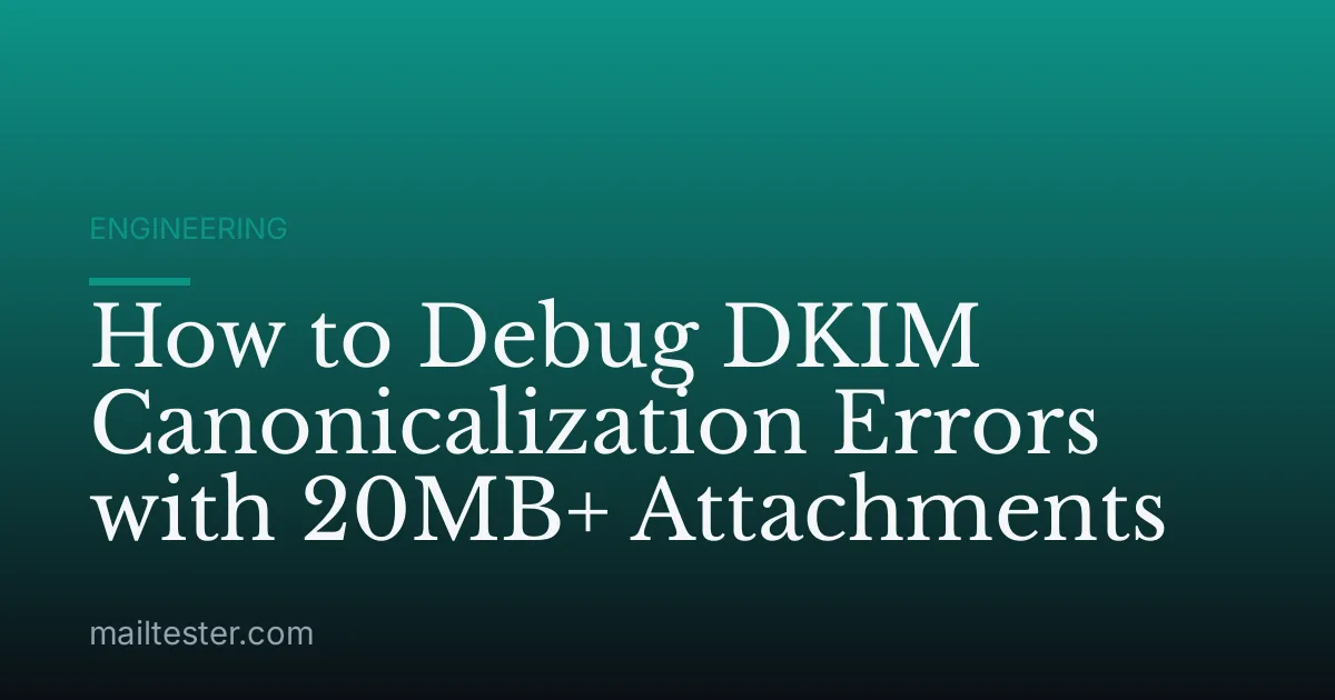 How to Debug DKIM Canonicalization Errors with 20MB+ Attachments