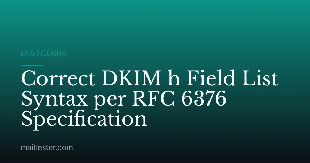 Correct DKIM h Field List Syntax per RFC 6376 Specification