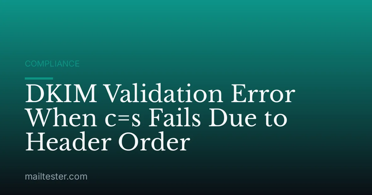DKIM Validation Error When c=s Fails Due to Header Order