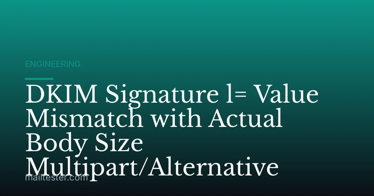 DKIM Signature l= Value Mismatch with Actual Body Size Multipart/Alternative
