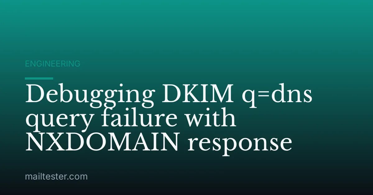Debugging DKIM q=dns query failure with NXDOMAIN response