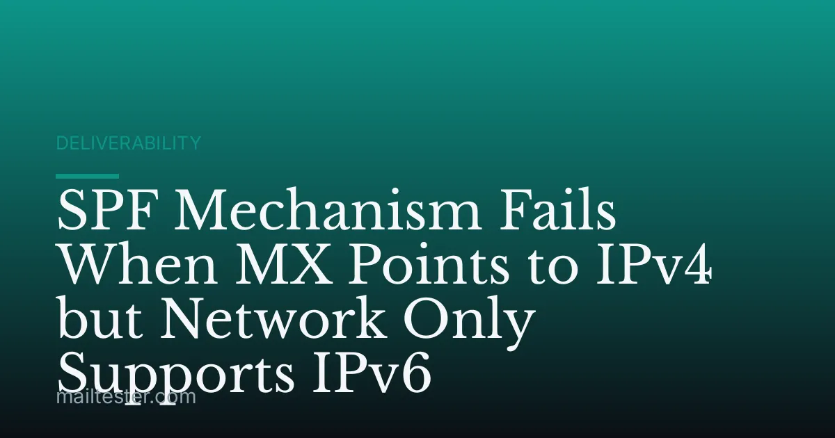 SPF Mechanism Fails When MX Points to IPv4 but Network Only Supports IPv6