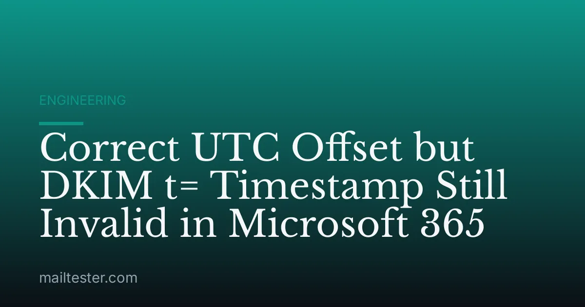 Correct UTC Offset but DKIM t= Timestamp Still Invalid in Microsoft 365