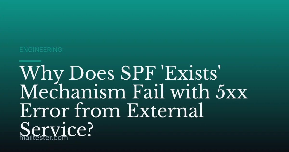 Why Does SPF 'Exists' Mechanism Fail with 5xx Error from External Service?