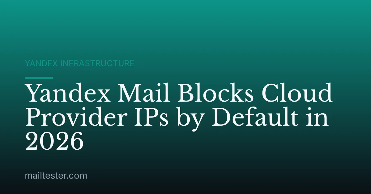 Yandex Mail Blocks Cloud Provider IPs by Default in 2026