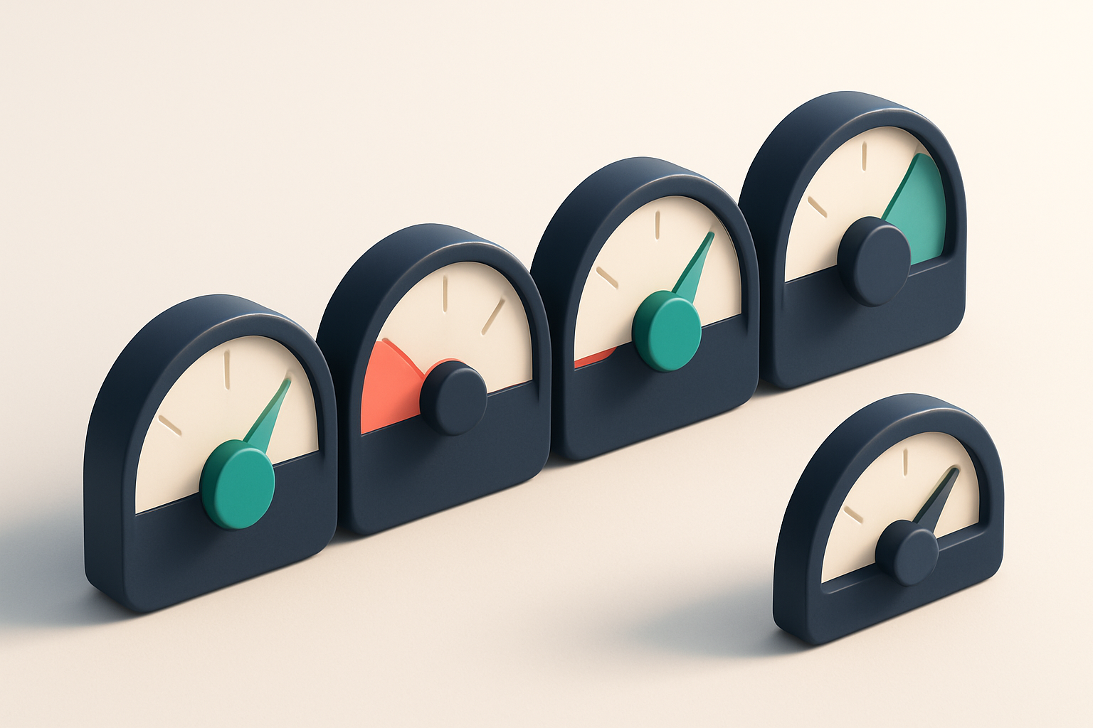 a row of four gauges showing delivery success, spam score, bounce rate, and reputation