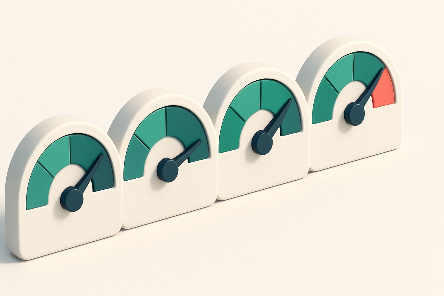 a row of four gauges showing delivery confidence levels