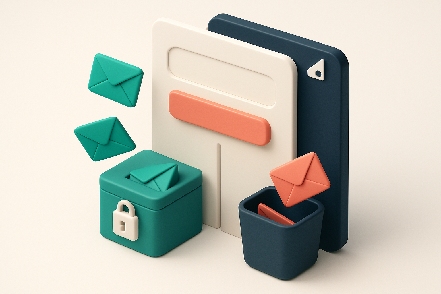 an isometric email signup form on a BigCommerce storefront with envelopes entering from the side, split by a divider—gre