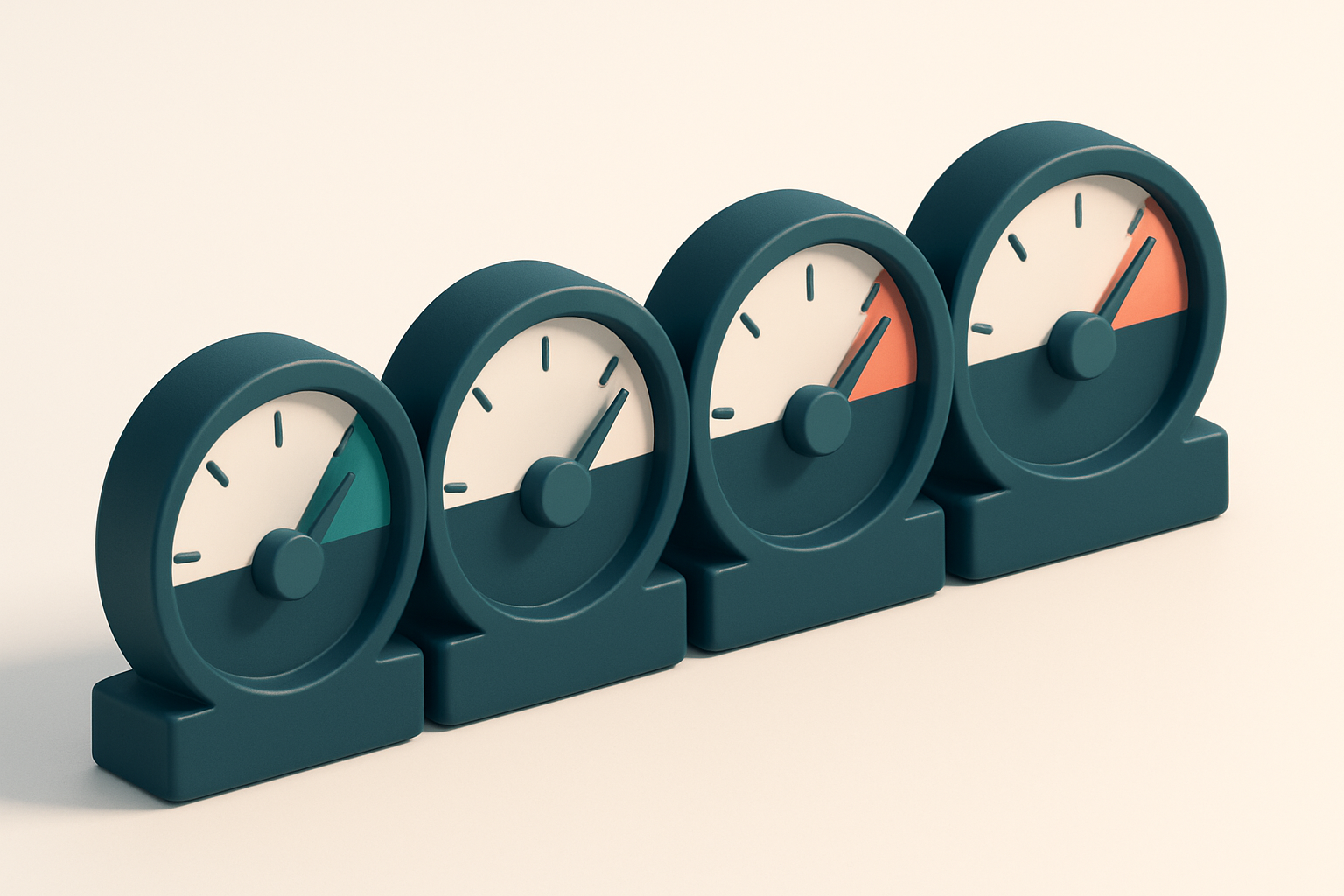 a row of four gauges showing deliverability percentages from 78% to 89%