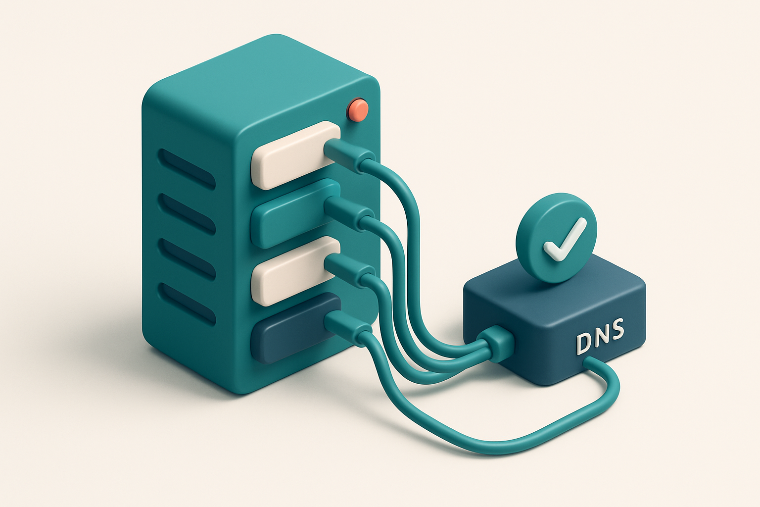 An isometric email server rack with labeled ports for Google Workspace, Mailchimp, SendGrid, and Klaviyo, each connected