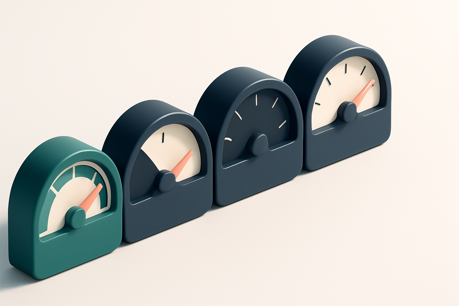a row of four gauges, each with a rising needle pointing to 'delivered', 'bounced', 'blocked', and 'in quarantine'