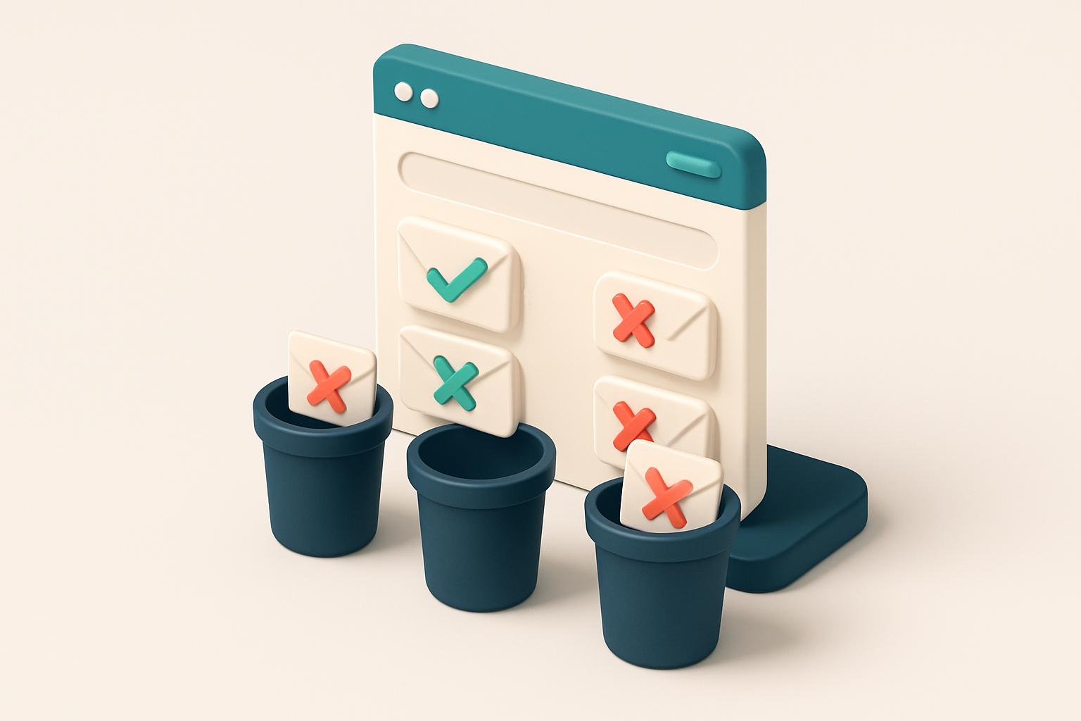An isometric illustration showing a Webflow form interface with a green checkmark on an envelope labeled ‘valid,’ while