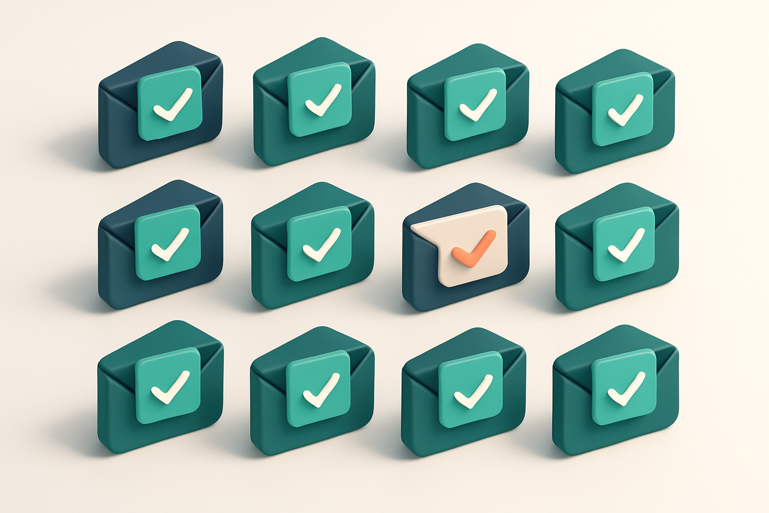 A grid of envelope icons with checkmarks inside each