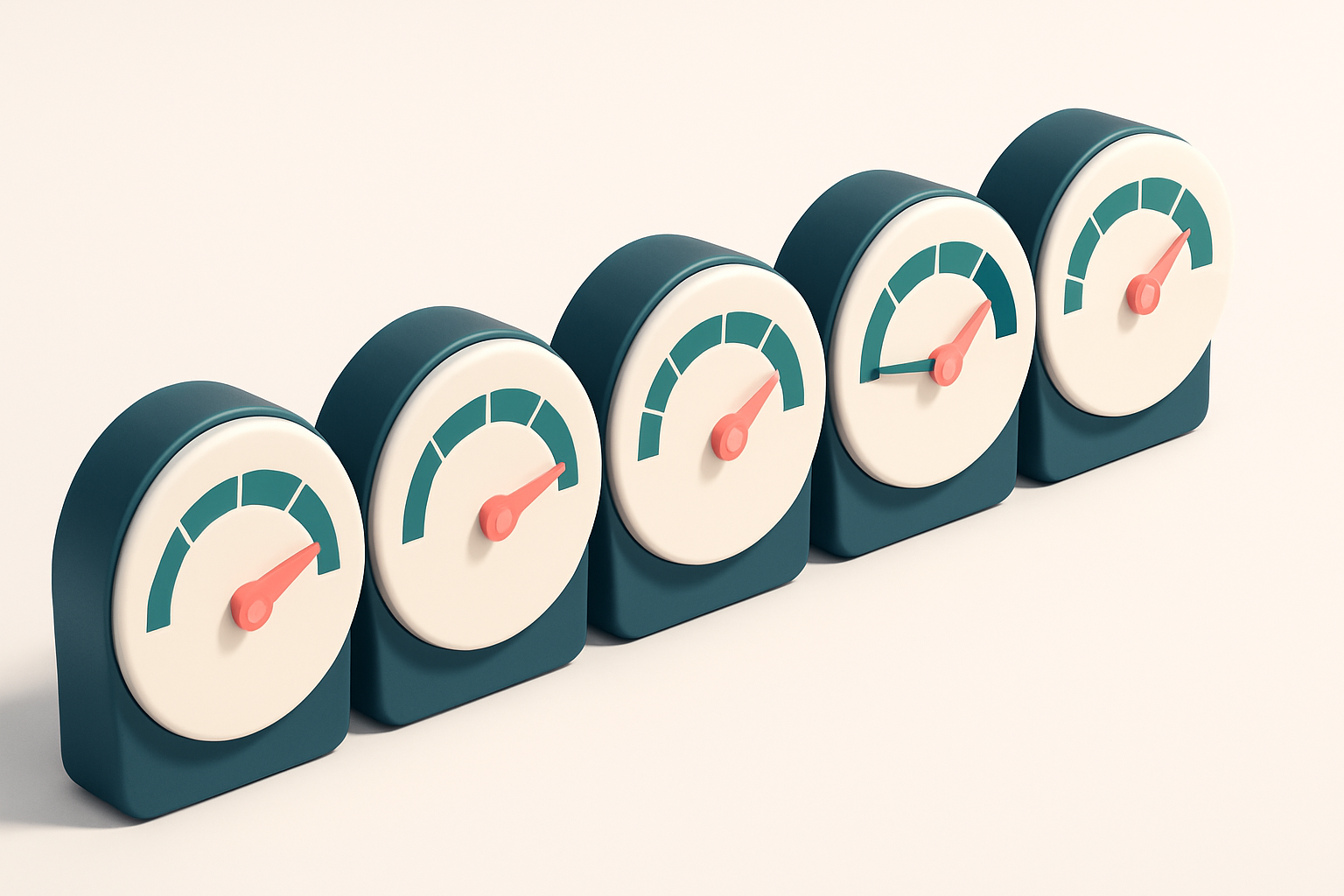 a row of five gauges, each labeled with a different deliverability metric (validity, authentication, bounce rate, inbox