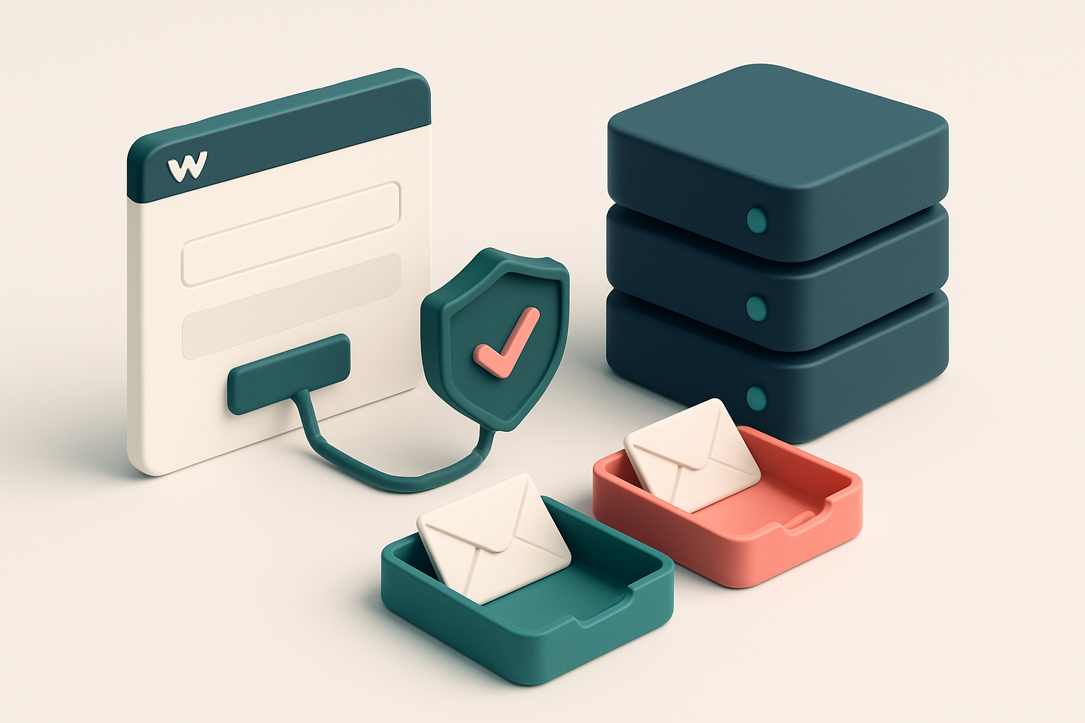 Hero: an isometric illustration of a Webflow site with a form interface, connected by wire to a server stack, where inco