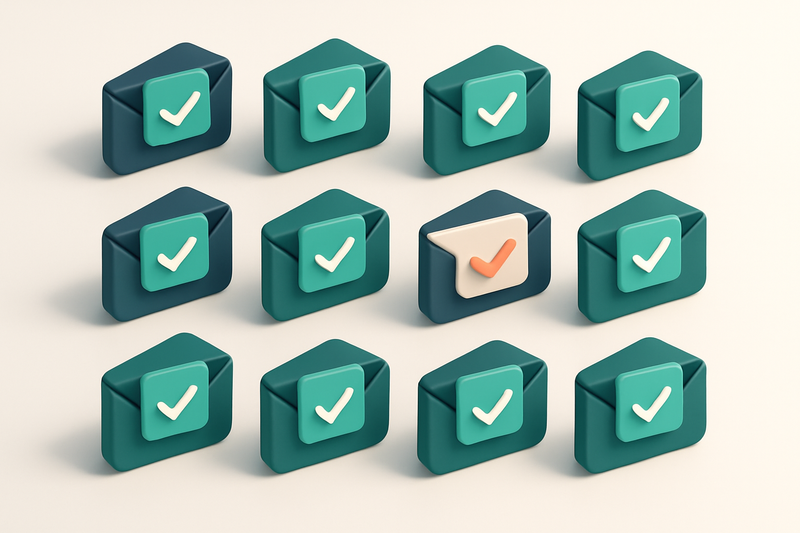 A grid of envelope icons with checkmarks inside each