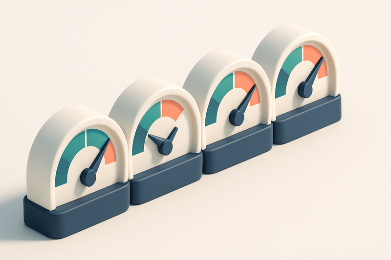a row of four gauges showing SPF, DKIM, DMARC, and Deliverability status
