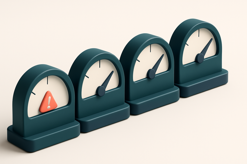 A row of four gauges, each labeled with a metric: Bounce Rate, Spam Complaint, Inbox Placement, Sender Reputation