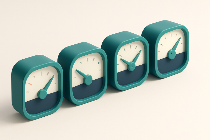 a row of four gauges labeled (Gmail, Outlook, Yahoo, Apple Mail)