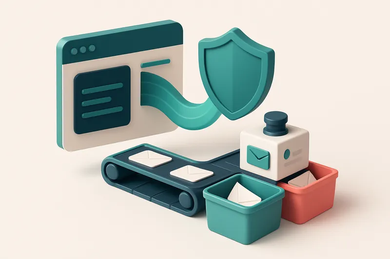 Hero: an isometric view of a Marketo dashboard showing a flowing data stream merging into a shield labeled 'Deliverabili