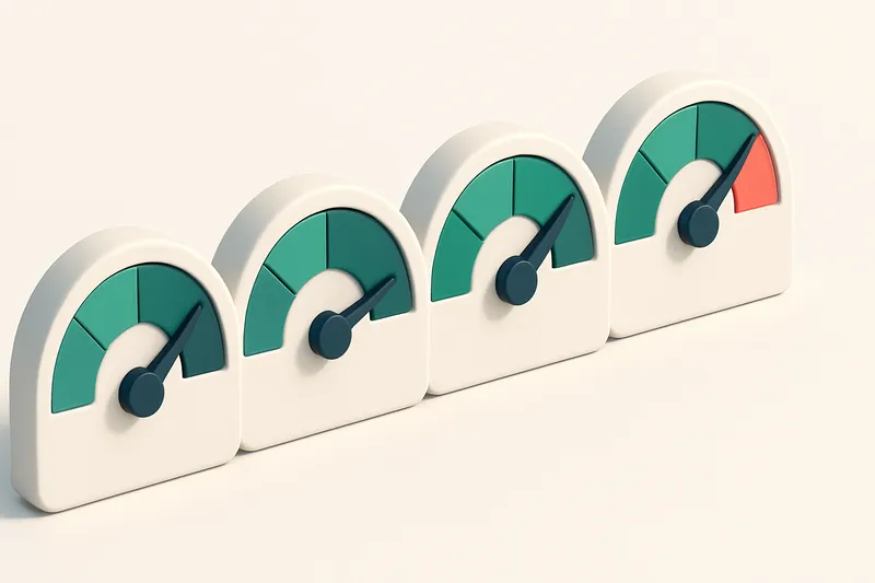 a row of four gauges showing delivery confidence levels