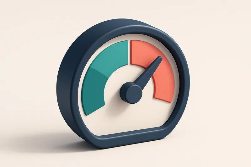a single gauge dial showing a red zone on the right and green on the left