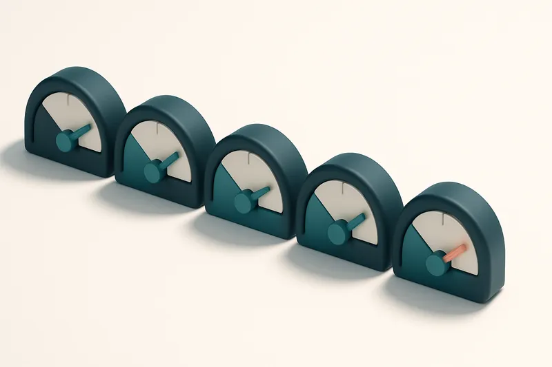 a row of five gauges showing different inbox placement scores