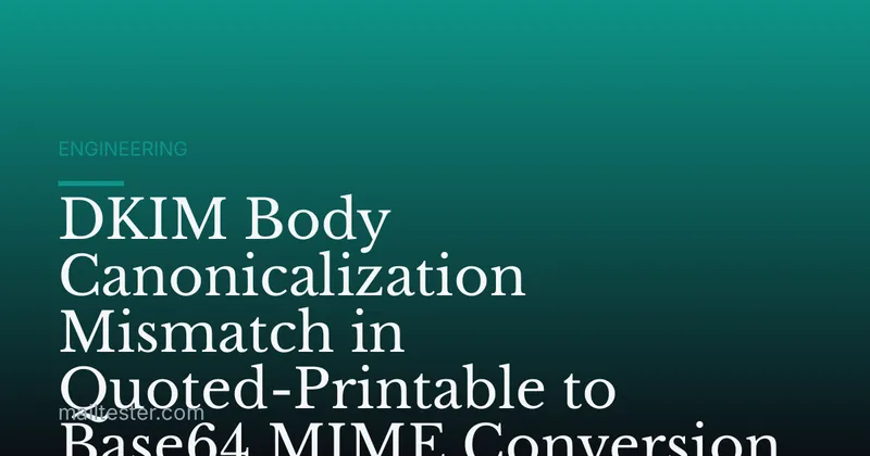 DKIM Body Canonicalization Mismatch in Quoted-Printable to Base64 MIME Conversion