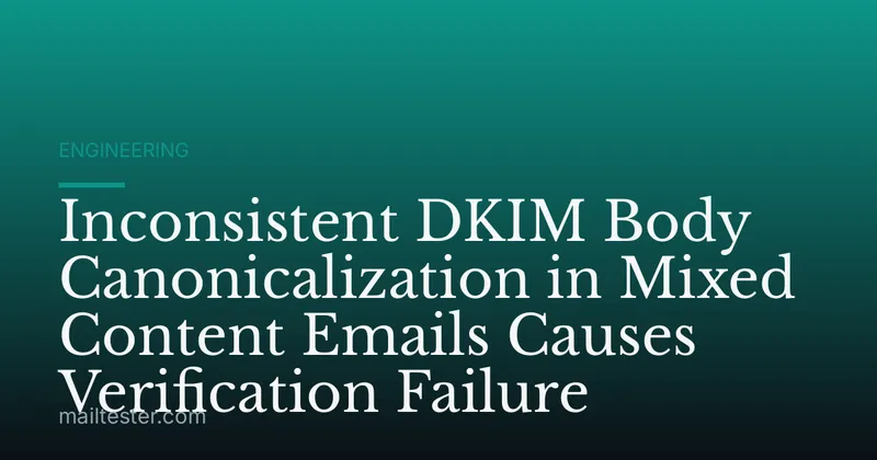 Inconsistent DKIM Body Canonicalization in Mixed Content Emails Causes Verification Failure