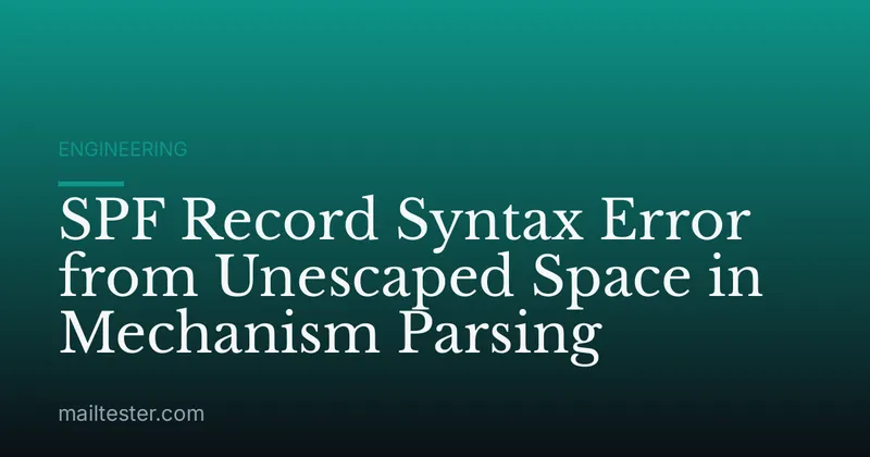 SPF Record Syntax Error from Unescaped Space in Mechanism Parsing