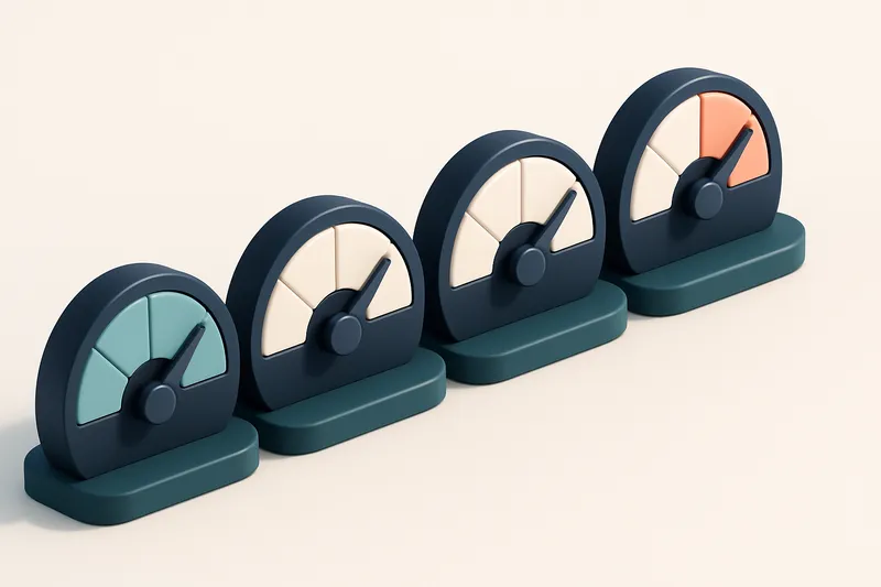 a row of four gauges showing reputation levels from low to high