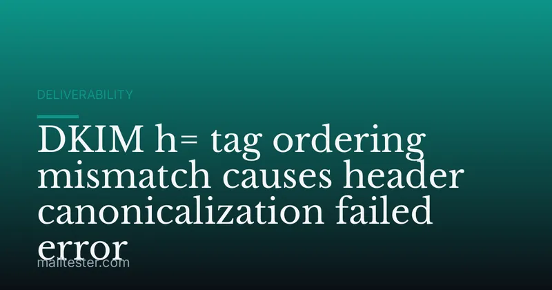 DKIM h= tag ordering mismatch causes header canonicalization failed error