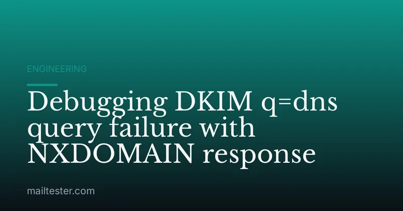 Debugging DKIM q=dns query failure with NXDOMAIN response