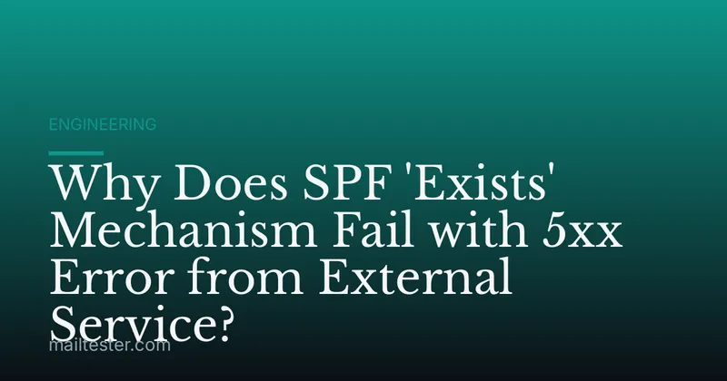 Why Does SPF 'Exists' Mechanism Fail with 5xx Error from External Service?